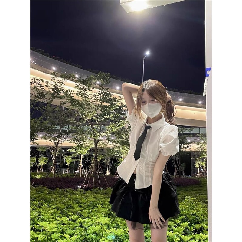 JK uniform sexy shirt for summer, pure and desirable college style, waist-cinching, slimming, versatile puff short-sleeve white shirt top for women JK uniform sexy shirt for summer, pure and desirable college style, waist-cinching, slimming, versatile puff short-sleeve white shirt top for women