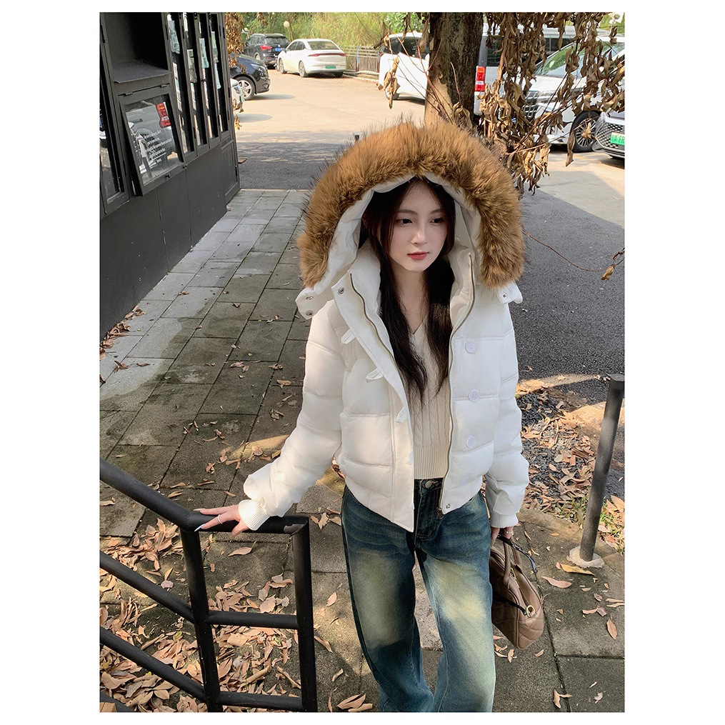 Coreano desmontable sombrero abrigo de algodón de cuello de lana mujer 2025 invierno nuevo abrigo de algodón corto suelto y delgado image 3