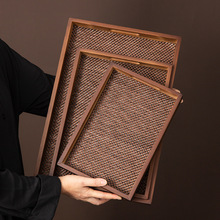 中式黑胡桃纯实木托盘零食水果点心盘重竹席面茶盘文房茶托盘