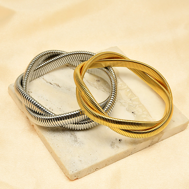 Bangle Classification Simple Style Commute Geometric Titanium Steel 18K Gold Plated Bangle In Bulk
