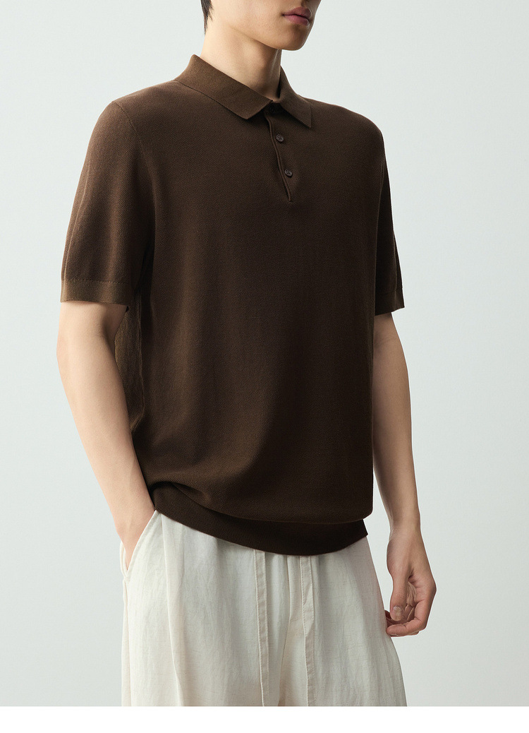 Áo polo nam tay ngắn chất liệu cotton pha tơ tằm phong cách cổ điển — đen chi tiết 37