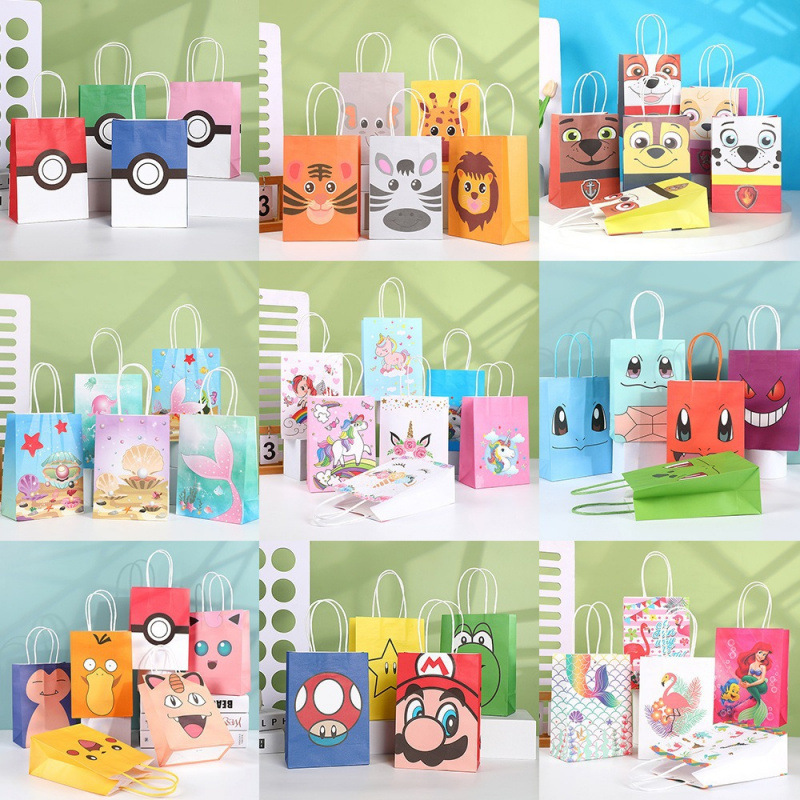 Bolsas de regalo de cumpleaños, bolsas de cartón cartón, bolsas de embalaje para llevar, bolsas de embalaje de regalo de fiesta para niños, bolsas de mano