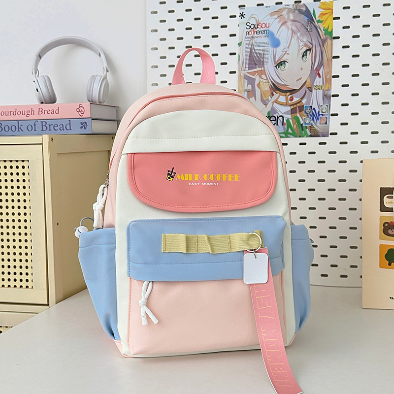 Mochila escolar de estudiante de doble bolsillo con letras de estilo universitario Versión coreana de la mochila de gran capacidad para estudiantes de secundaria y preparatoria al por mayor para niñas de alto valor