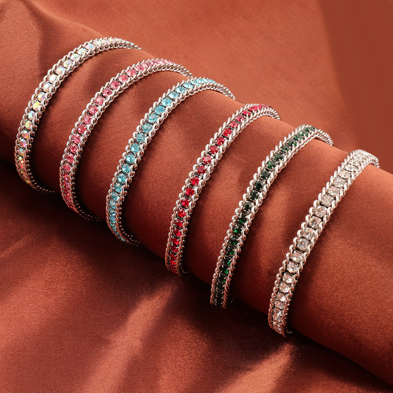 Cross-Border Stainless Steel Cubic Zircon Bracelet for Women European and American Simple Multi-Color Tennis Chain Zircon Bracelet Jewelry Wholesale