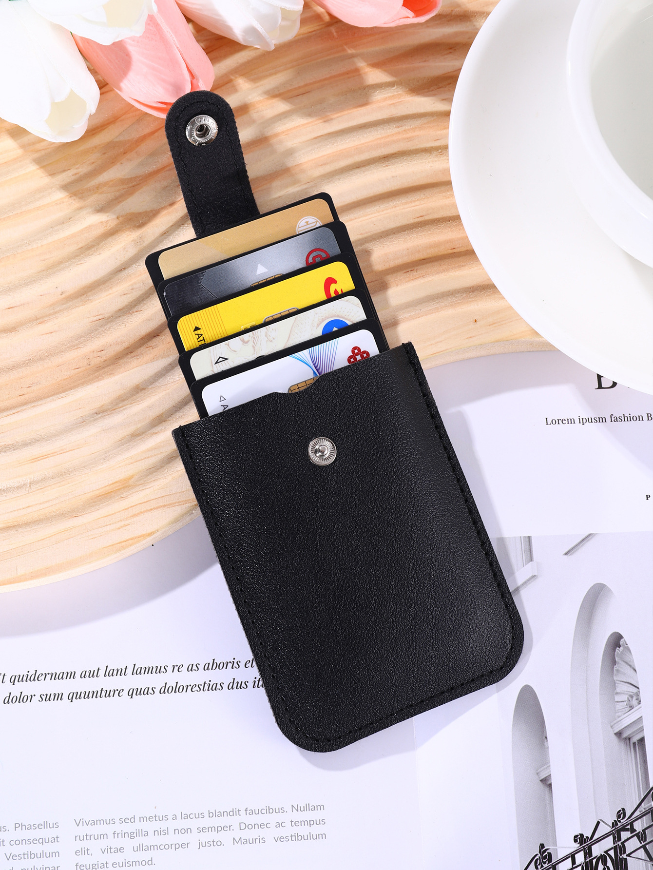 New in stock internet celebrity simple card holder men and women pull-out PU leather card holder ultra-thin card holder certificate holder multi-card position