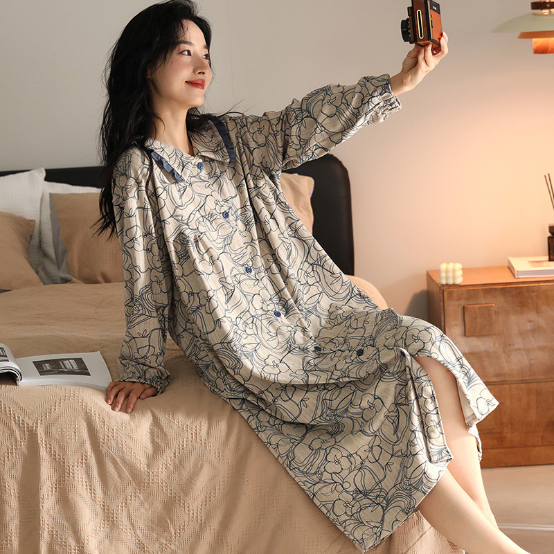 Pijamas de algodón primavera y otoño pijamas largos Cardigan de manga larga otoño y invierno ropa de hogar se puede usar fuera 2024 nuevo