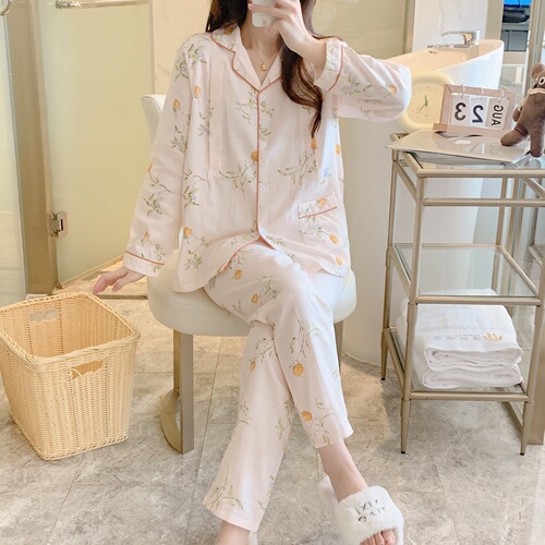 A variety of gauze lapel lemon maternity suit double-layer gauze confinement clothing maternity breastfeeding clothing one piece drop shipping