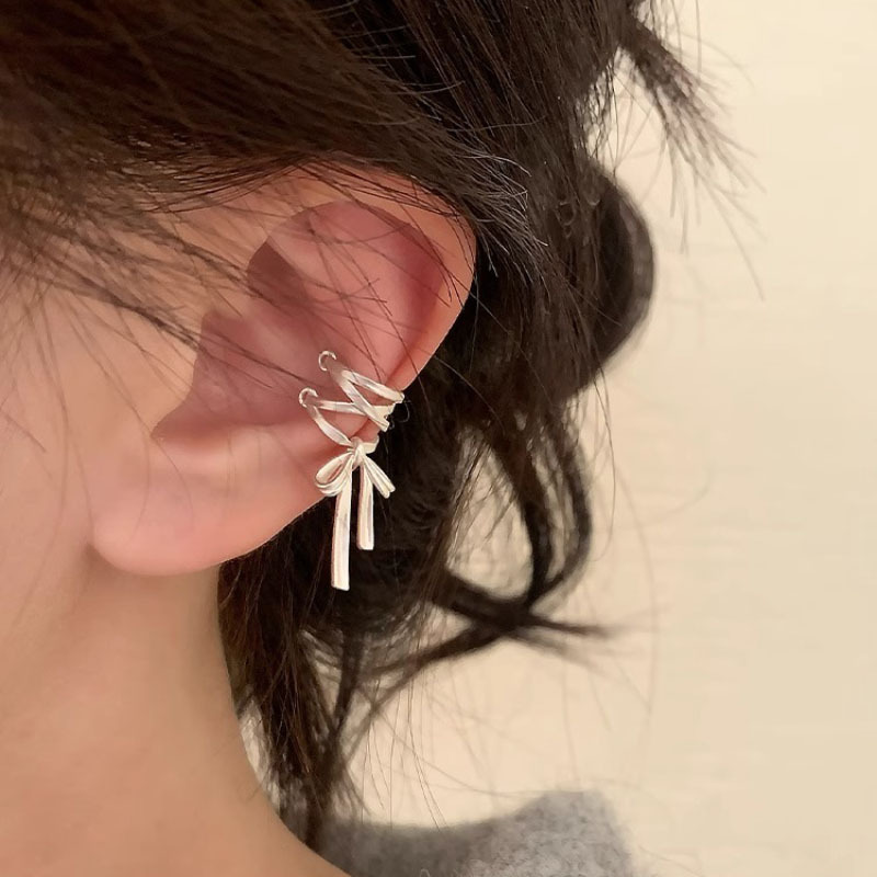Tassel Bow Ear Clip Female Temperament Niche Advanced Sense Ear Clip Unique Design Sense Earrings Earrings
