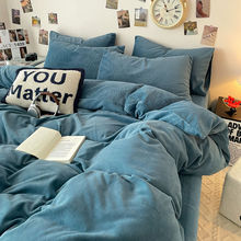 加厚牛奶绒床上四件套保暖珊瑚兔绒被套三件套简约纯色法莱绒床单