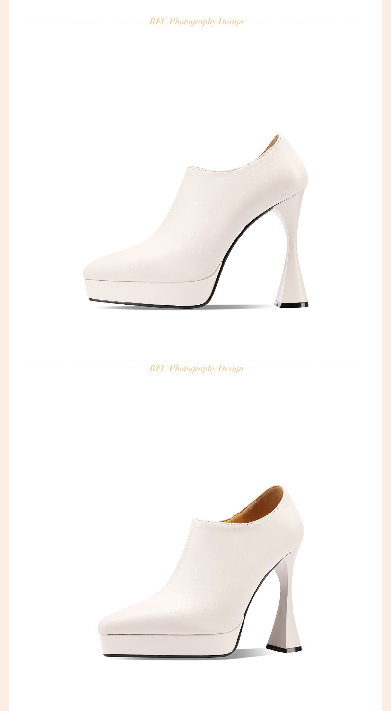Giày cao gót nữ mũi nhọn miệng sâu gót thô 9 cm đế platform khóa kéo bên hông — Màu đen chi tiết 4