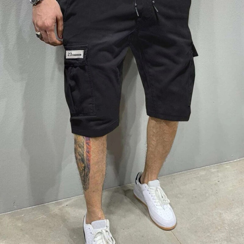 2025 Summer New European and American Style Casual Men's Cargo Shorts, Loose Straight-Leg Trendy Brand Elastic Beach Shorts