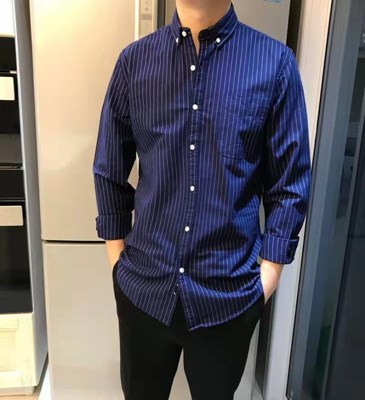 保税倉庫拾い漏れ ~ 竿級ビジネスカジュアル快適オックスフォード紡績純色ストライプ長袖シャツメンズF082018