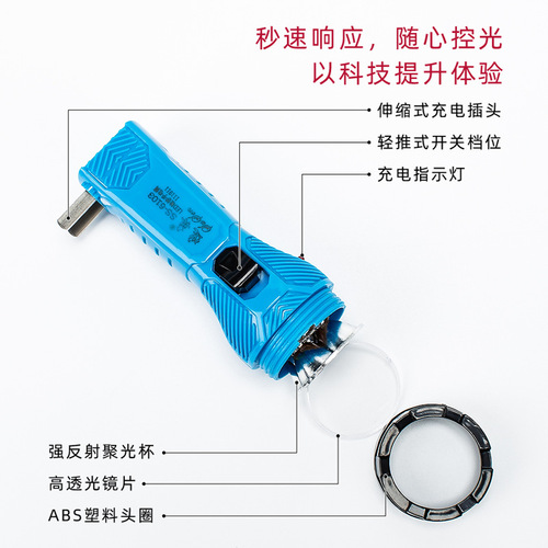Strong light LED flashlight household rechargeable purple lamp banknote detection lamp fluorescent agent detection lamp lighting night market stall