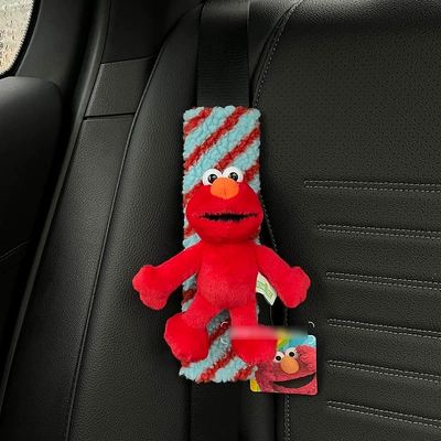 New Sesame Street Elmo Car Seat belt shoulder pad - 1-striped-shoulder-pad-opening-red-elmo-hand-stitched