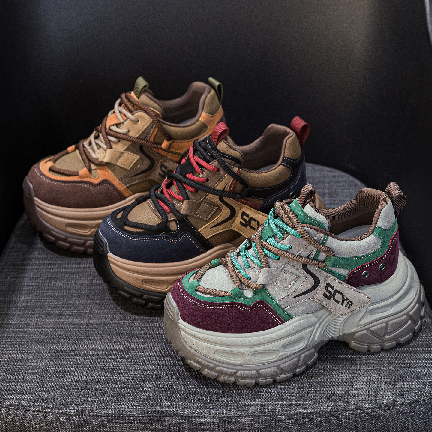 Giày sneaker nữ chunky đế dày phong cách retro, tăng chiều cao, phối màu vintage — Cam 5021, Xanh dương 5021, Tím 5021