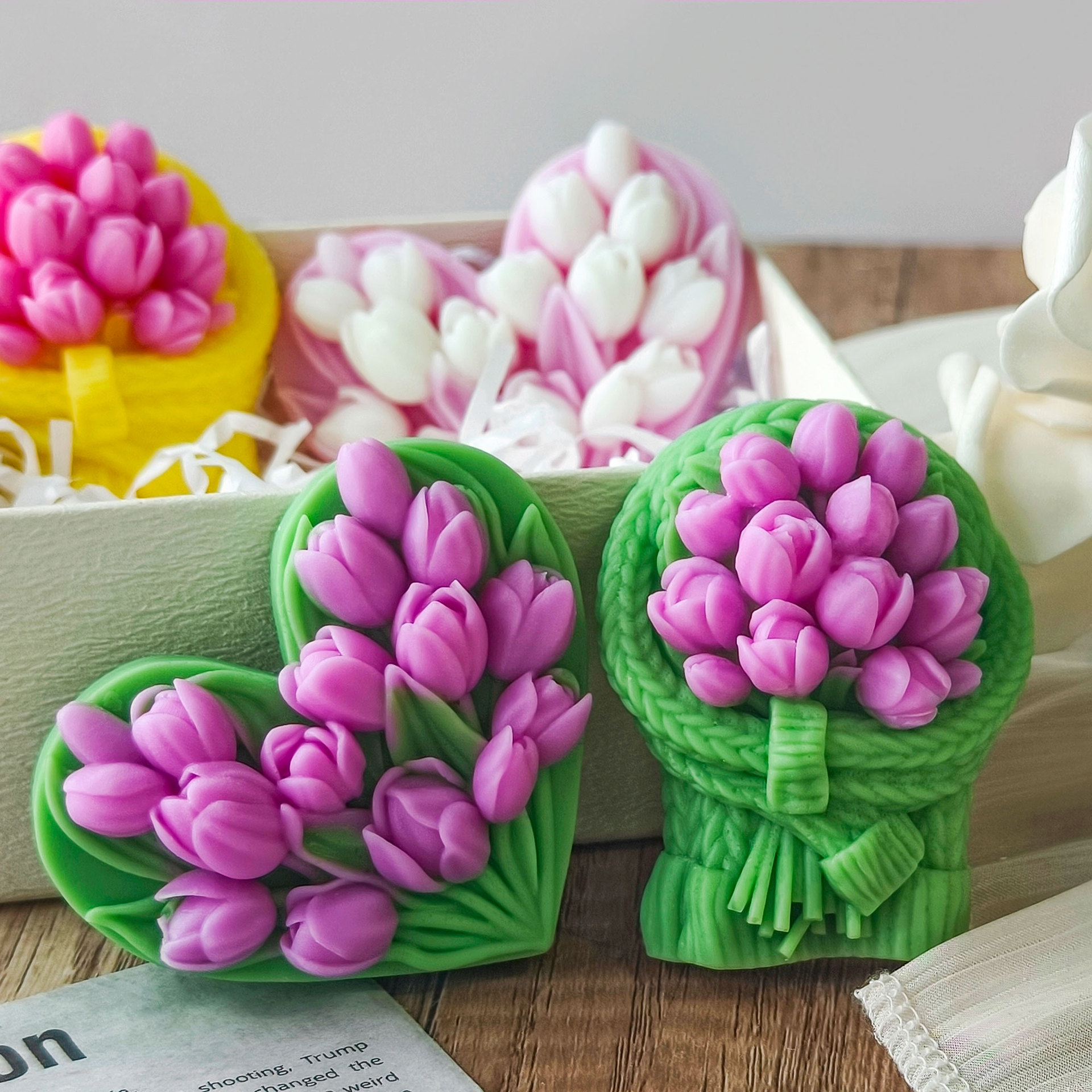 Jiahui Mei amor flores de vapor molde de jabón de incienso DIY tulipan barra magnética jabon de piedra hecha a mano