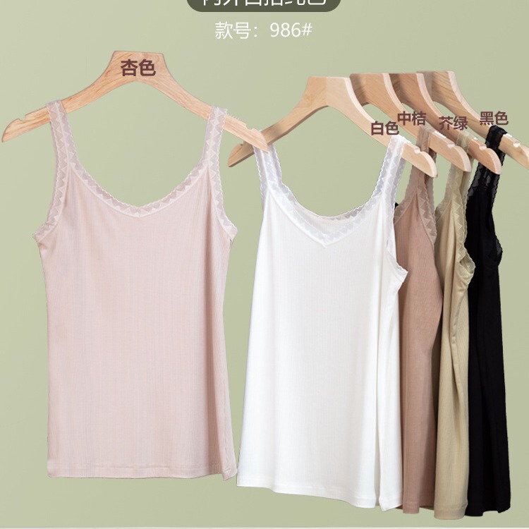 Factory Direct Thread Cotton Summer Lace Camisole Women's Large Size Slim-fit Outer Wear Inner Base Shirt Top