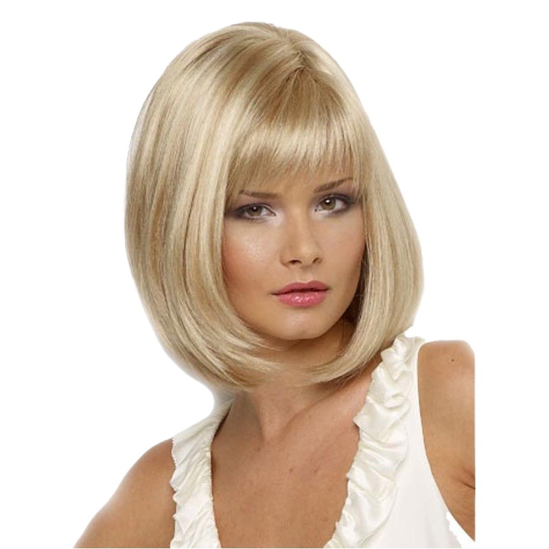 Wish supply peluca femenina pelo corto y recto Bobo cabeza luz dorada fibra química peluca cabeza cubierta fábrica al por mayor soporte transfronterizo