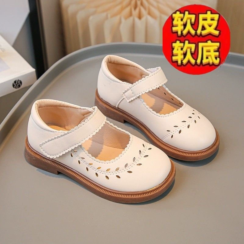 Туфли принцессы для девочек, новые весенне-осенние стильные детские туфли на мягкой подошве для выступлений, дышащие полые маленькие кожаные туфли для девочек