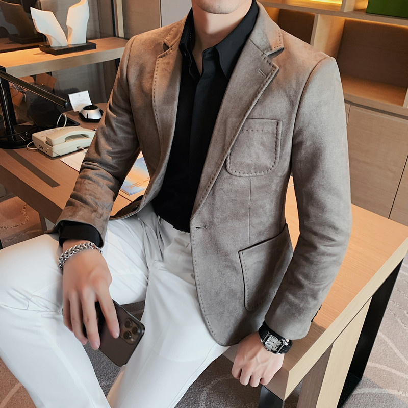 Live Broadcast Specially Designed for Autumn and Winter New Suede Suit Jacket Korean Style Slim Pure Color Suit Men's Casual Suit Trendy