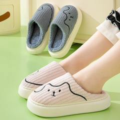 慈谿優諾鞋業2023新款棉拖鞋燈芯絨卡通小熊情侶家居厚底防滑拖鞋