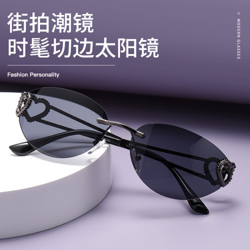  New Metal Frameless European and American Fashion Frameless Sunglasses with a Sense of Sophistication, Outing Sun Protection and Versatile Aviator Sunglasses