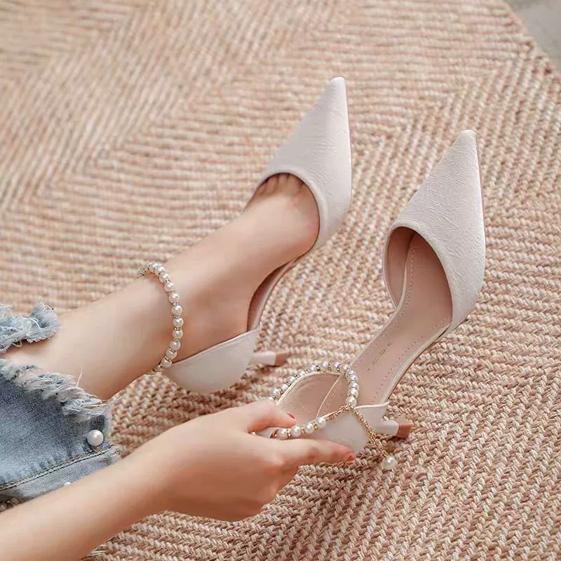 Французский жемчуг туфли на высоком каблуке женский 2023 весна и осень новая девушка летом темперамент острые туфли на каблуках