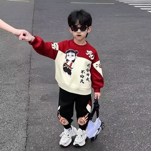 New 2025 Spring and Autumn Zhongda Children's Nezha Light up Clothes Children's Sports Fashion Loose Korean Style Internet Celebrity Suit Men