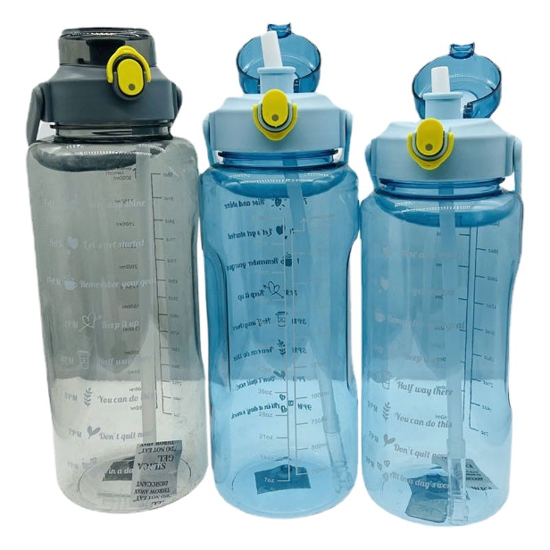 Fábrica de gran capacidad taza de agua de alto aspecto Internet celebridad paja taza estudiante de plástico portátil 3000ml escala hervidor de agua Masculino