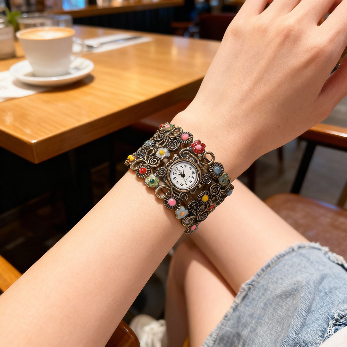 Customized Foreign Trade Ethnic Style Flower Hand-Woven Watch, Fashionable Retro Bracelet, Customizable Women's Korean Style Pocket Watch, New Model