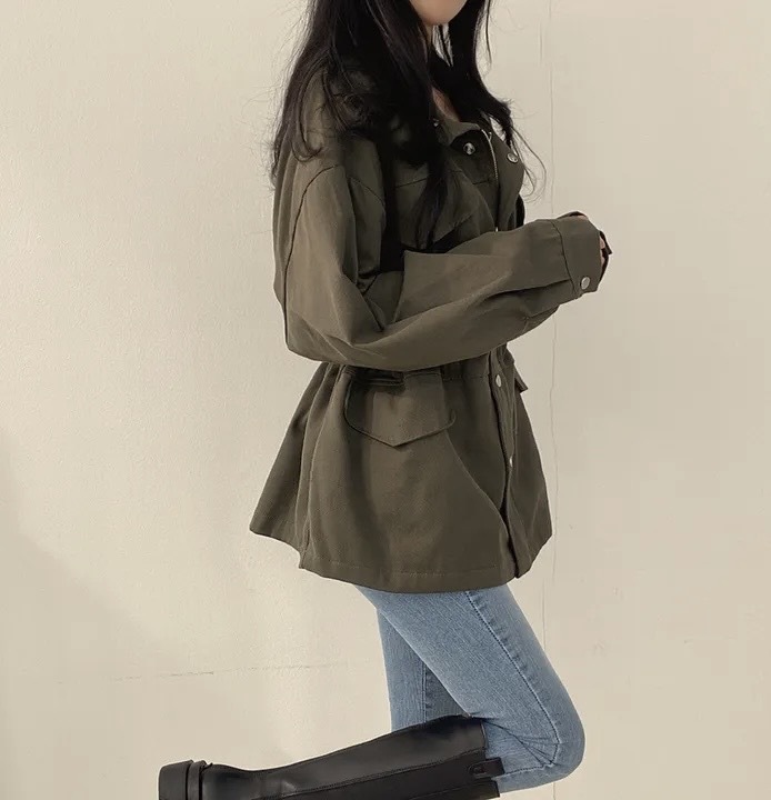 Abrigo mujer retro otoño cortavientos entallado con cordón_voghion.com