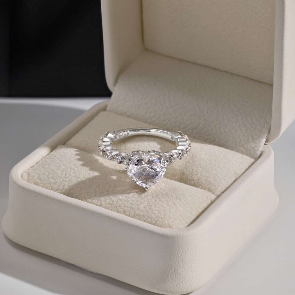 7g Weight Zircon Inlay Material Open Rings, Rings Classification 5, 9, Adjustable Ring Size 1 Piece Quantity Holiday, Daily Occasion 925 Sterling Silver Material Heart Shape Pattern Women's Gender Plating, Inlay Design Basic, Simple Style, Classic Style Style 925 Sterling Silver Zircon Heart Shape Open Rings Rings 66