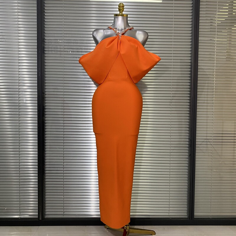 Amazon European and American Cross-Border Stage Sparkling Diamond Orange Birthday Bodycon Bandage Evening Gown Celebrity Dress Tight-Fitting Long Dress Amazon European and American Cross-Border Stage Sparkling Diamond Orange Birthday Bodycon Bandage Evening Gown Celebrity Dress Tight-Fitting Long Dress