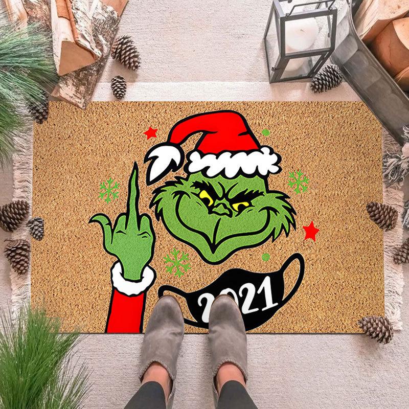 Alfombra de piso de payaso verde transfronteriza Grinch Navidad alfombra de puerta decorativa alfombra de piso al aire libre alfombra de vacaciones de Navidad