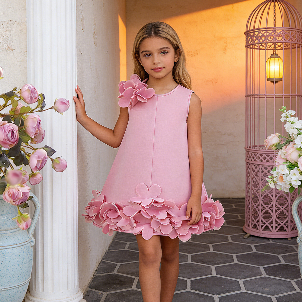 Comercio exterior transfronterizo Europa y América verano nuevo lindo vestido de niña rosa niño pequeño y medio diseño dulce vestido de princesa