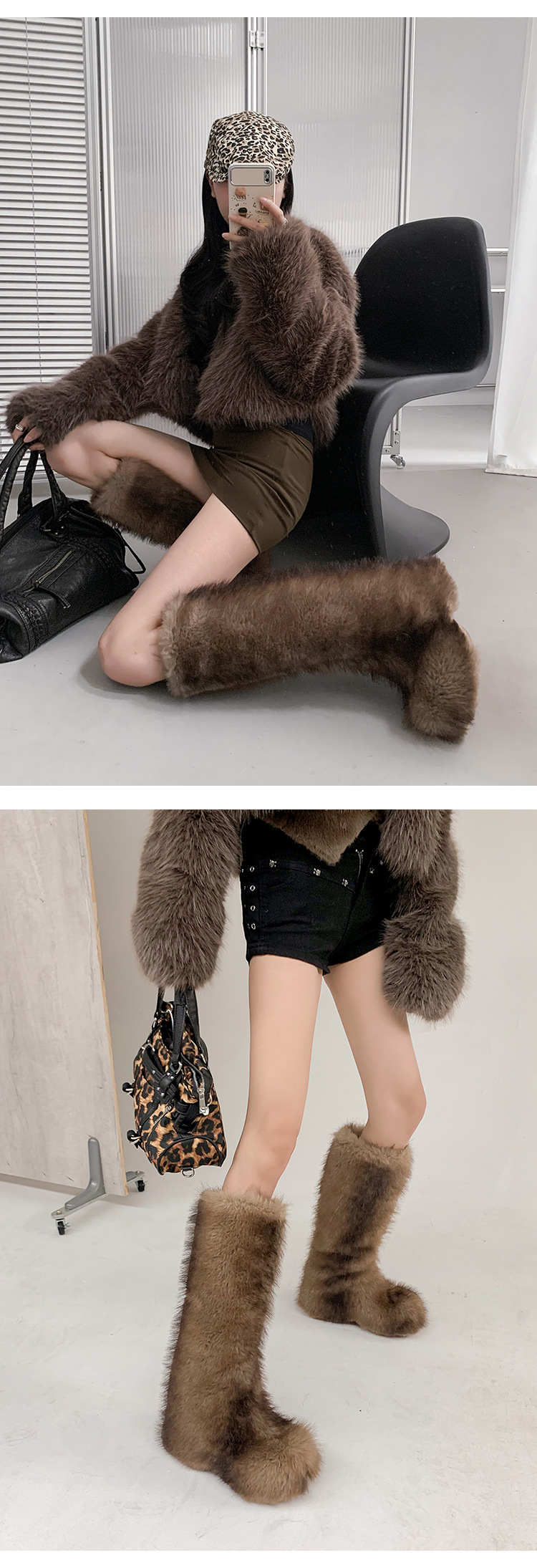 Boot nữ cổ cao lông thỏ dày dặn, đế dày, phong cách cá tính — Ống ngắn lót đơn chi tiết 11
