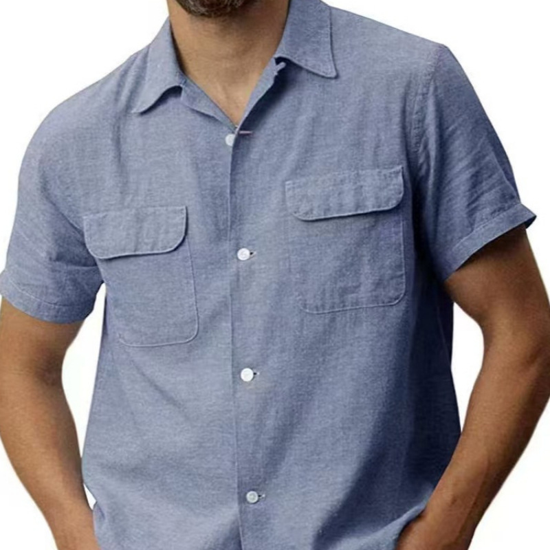 Summer Men's Cotton Linen Short Sleeve Button-Down Shirt, Cotton Cuban Camp Beach Casual Pocket T-Shirt Top Summer Men's Cotton Linen Short Sleeve Button-Down Shirt, Cotton Cuban Camp Beach Casual Pocket T-Shirt Top