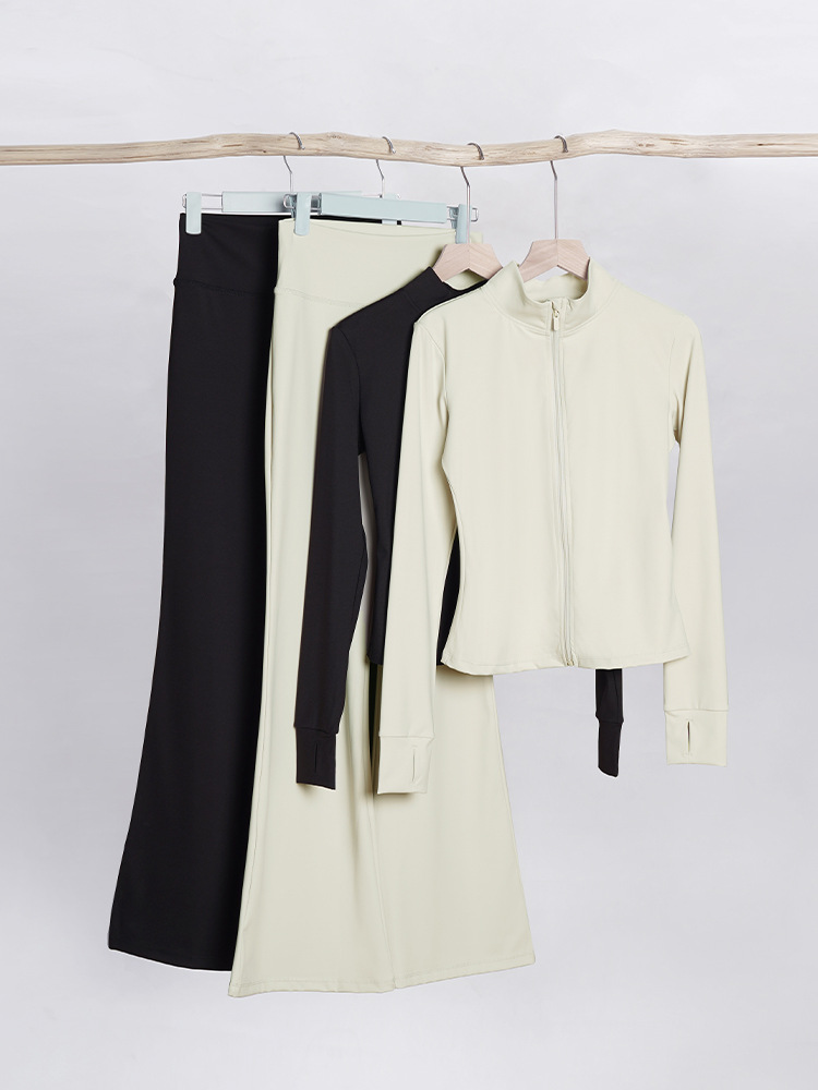 Ropa de yoga para adultos, traje deportivo, deportes delgados para mujeres, ropa de baile al aire libre, top, pantalones acampanados elásticos altos