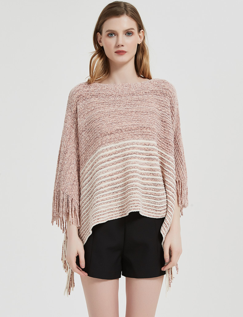 Unisex Fransenumhang Frühling und Winter Fledermausärmel Pullover Pullover gestreifter Umhang Pullover Umhang_voghion.com