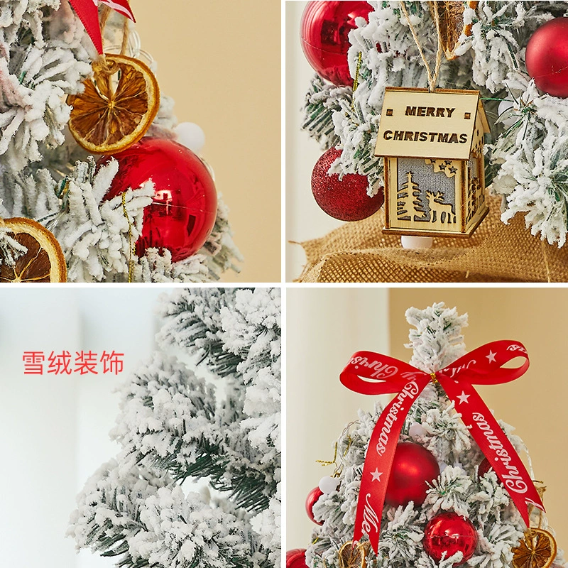 DIY LED настольная рождественская ёлка, с леденением и бархатным стилем, 45/60/90 см, батарейная LED