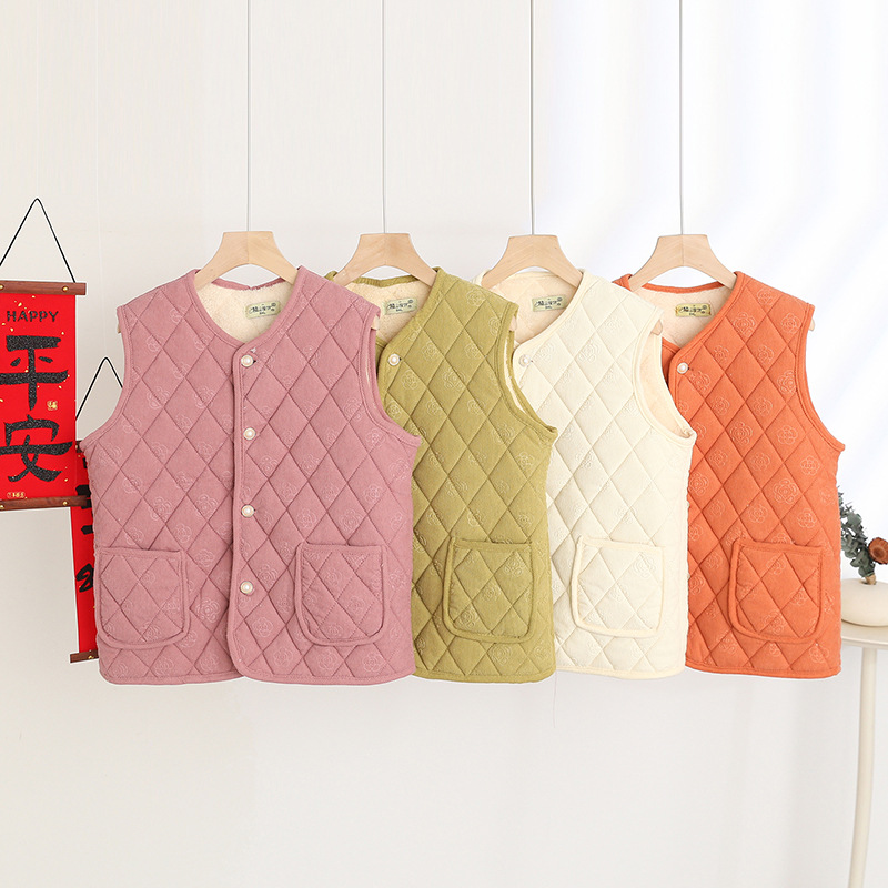 코듀로이 따뜻한 조끼 2024 가을과 겨울 노인을위한 새로운 두꺼운 조끼