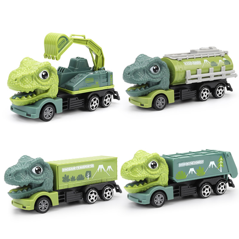 Dinosaurio de dibujos animados Ingeniería juguete para niños coche traje niño rompecabezas Tyrannosaurus excavadora coche grúa resistente a la caída