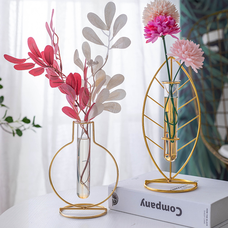 Jarrón de vidrio minimalista, jarrón tipo tubo de ensayo, florero creativo de metal, adecuado para cafeterías, salas de estar, mesas de comedor, mesas de centro, flores secas y plantas verdes.