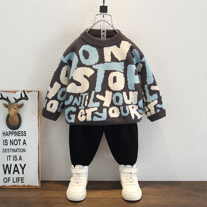 6483 suéter de cuello redondo para niños 2025 primavera y otoño nuevo suéter de otoño para bebés de moda con letras para niños