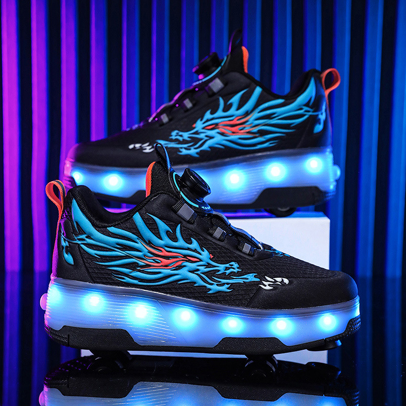 Manufacturer Wholesale Cross-Border New Roller Skates Small Four-Wheel Sports Roller Skates Boys' Flying Shoes with Lights