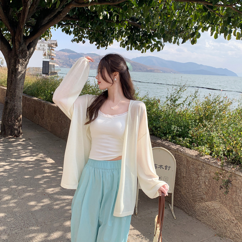 Sun Protection Cardigan Women's Thin Summer 2025 New Mid-Length Blouse Top Linen Knitted Jacket