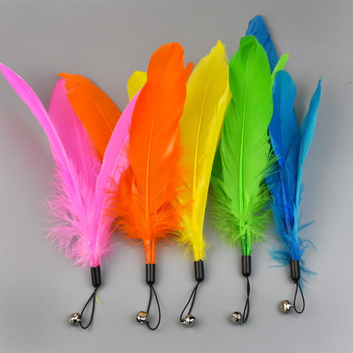 Colorful large feather cat amusing stick, replacement head toy, feather replacement head, chicken feather replacement head, cat relief toy