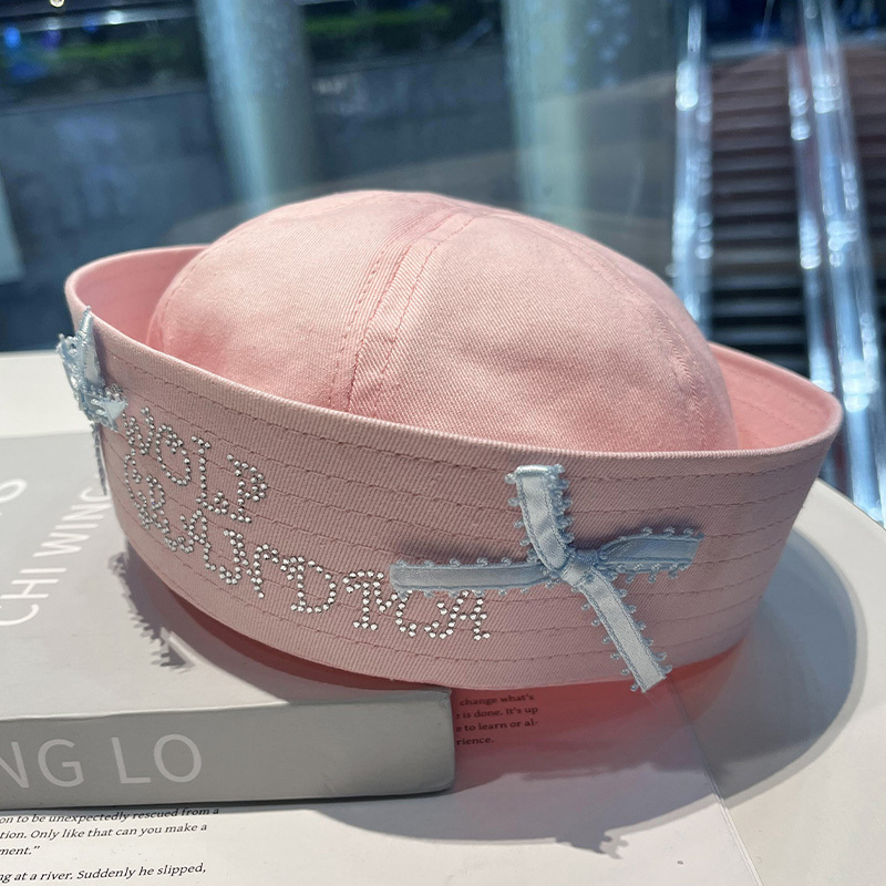 かわいい KT 猫セーラー帽子女性の新しい弓ホットダイヤモンド盆地帽子ミレニアムホットガールフリップつばネイビーベレー帽トレンディ|undefined