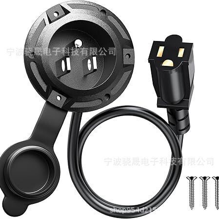 Integrated extension cord adapter AC port plug, 16AWG heavy-duty RV shore power inlet plug