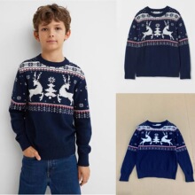 HM boys knit sweater navy blue-Kids 男童中大童提花毛衣